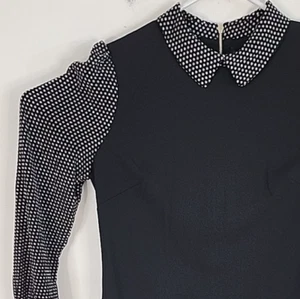 Tommy Hilfiger NWT Black White Polka Dot L/S Peter Pan Collar Mini Dress 10 $119 - Picture 1 of 12