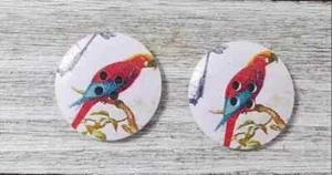 wood bird macaw sewing buttons 4 holes crafts 1 1/4 inch green red USA seller - Picture 1 of 2
