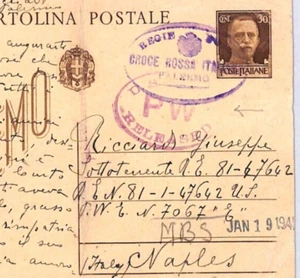 ITALY WW2 Stationery Card 1945 *USA POW* MAIL RED CROSS Censor Naples YT12 - Picture 1 of 12