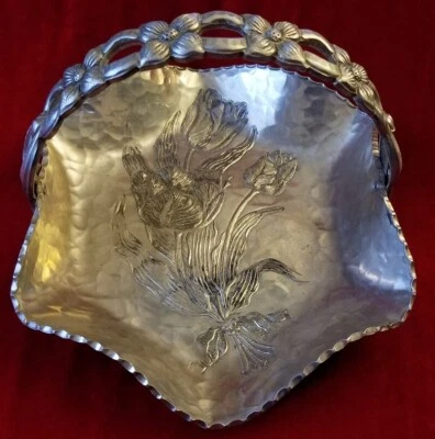 Hammered Aluminum Tulip Basket Hand Wrought Creations by Rodney Kent vtg Antique - Image 1 of 4