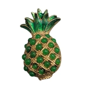 Ciner Pineapple Brooch Green Cabachons 18k Gold Plated Book Piece Vintage Rare - Picture 1 of 10