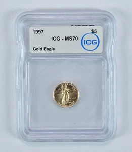 1997 $5 American Gold Eagle 1/10 Oz Gold MS70 ICG - Picture 1 of 5