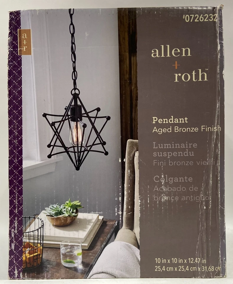 Lámpara colgante geométrica de bronce envejecido francés de campo/casa de campo Allen + Roth Nuevo de Lote Antiguo Foto 1 de 4