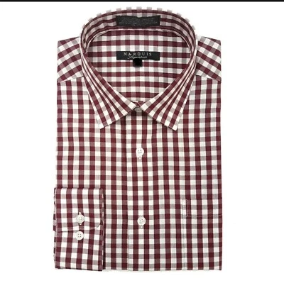 Marquis Signature Guinga Cuadros Ajuste Moderno Manga Larga Borgoña 2XL 18 - 18.5 Foto 1 de 4