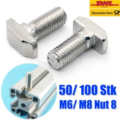 50-100 Stk Nut 8 Hammerkopfschraube Hammerschraube Nutenstein Aluprofil - Bild 1 von 4