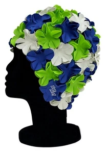 BLUE REEF Isla Ladies 3D Flower Petal 3 Colour Swimming Hat Navy White Green - Picture 1 of 1