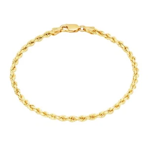 14k Yellow Gold Womens 2mm Diamond Cut Rope Chain Bracelet w Lobster Clasp- 7" - Picture 1 of 12