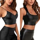 Women's Gothic Punk Clubwear Wet Look Patent Leather Crop Top Shiny Black