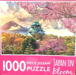 Japan in Bloom NEW 1000 pc Puzzle Pink Blossoms Pagoda House Mountain Clouds - Picture 1 of 4