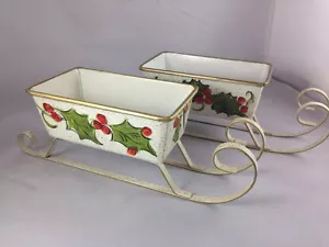 Set 2 slitte natalizie in latta Babbo Natale decorazioni natalizie dipinte a mano - Foto 1 di 7
