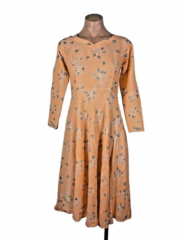 Vintage Anos 60 Anos 70 Kaftan PSICODÉLICO Vestido Mod Hippie Festival Floral Pêssego P/M - Imagem 1 de 4