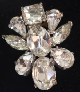 Eisenberg Original Vintage Fur Clip Clear Rhinestone Floral Brooch 1935-1945 - Picture 1 of 7