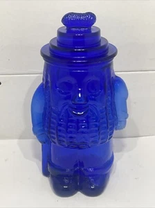 Vtg Cobalt Blue Glass Jar Planters Peanut Cookie Man - Picture 1 of 6