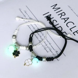 Pulseras de hoja de trébol que brillan en la oscuridad - Ajustables 3,94-9,84 pulgadas, Juego de 2 - Imagen 1 de 2