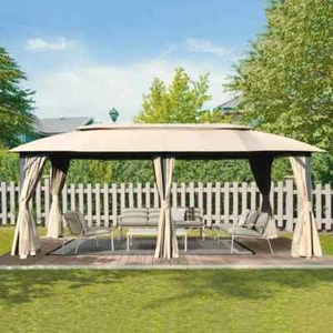 SHPAI 10x20FT Gazebo w/Double Roofs, Curtain&Netting, for Patio, Backyard, Brown - Picture 1 of 8