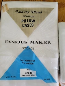 Vintage Famous Maker No-Iron 2 Pk White Pillow Cases Seconds NEW Old Stock - Picture 1 of 2