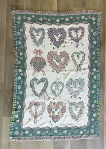 Goodwin Weavers Pastel Floral HEARTS Tapestry Throw Blanket Fringe Spring Ackley - Picture 1 of 6