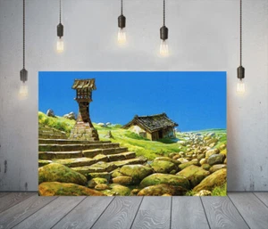 STUDIO GHIBLI LANDSCHAFT 2 - TIEF GERAHMTE LEINWANDKUNST BILD PAPIERDRUCK - BLAU - Bild 1 von 17