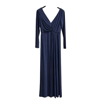 DB Studio Dress Womens 10 Blue Jersey Knit Gown Maxi Deep Gathered V Neck Event - Image 1 of 4
