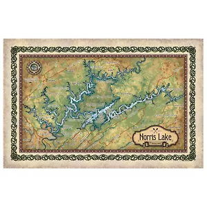 Póster de pared vintage de mapa de Norris Lake Tennessee excelente decoración y regalo para el hogar - Imagen 1 de 63