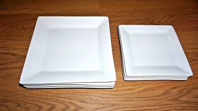 CRATE & BARREL SQUARE RIM DINNER+SALAD PLATES SET OF 8 NEW - Image 1 of 4