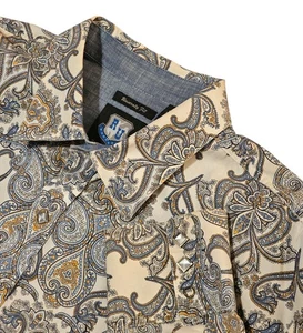 Resistol University Fit Western Diamond Pearl Snap Shirt Men 2XL Paisley Cowboy - Picture 1 of 11