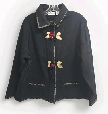 Винтажный Breckenridge женщина 2 X черный шерсти куртка Y2K Cottagecore роза аппликация  - Изображение 1 из 4