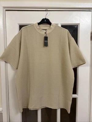 Boohoo Man Oversized Extended Neck Waffle T-shirt Ecru Size Medium - Image 1 of 4