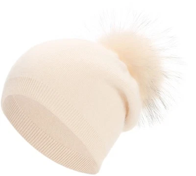 奶油羊绒懒散豆豆冬季 - 真毛皮绒球羊绒羊毛针织... — 第 1/4 张图片