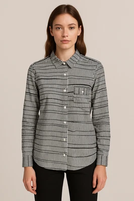 NWOT HALSTON HERITAGE Cotton PLAID STRIPED Print Button Down  UTILITY Shirt 4 S - Image 1 of 4