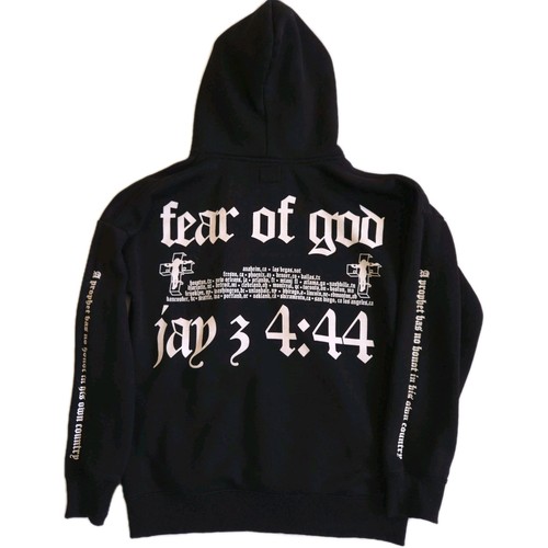Felpa nera con cappuccio Fear of God Jay Z 4:44 Tour uomo L hip hop rap 2017