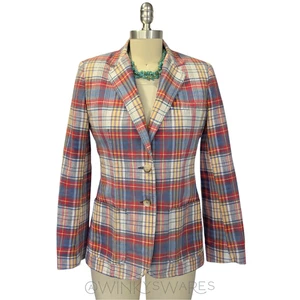 Vintage 70er Madras Karo Blazer Gr. M Damen The Villager Mod Tartan Büro - Bild 1 von 10