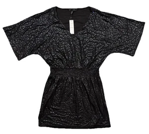 Vestido WHBM Kimono Manga Cintura Ajustada Lámina Leopardo Mini Animal Mediano Nuevo con Etiquetas - Imagen 1 de 8