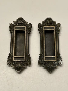 Vintage Pair Pocket Door Pull Heavy Petite Cast Bronze Art Nouveau  - 4-1/2 Inch - Picture 1 of 11