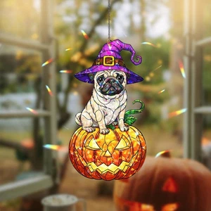 Halloween Mops Hologramm Acryl Ornament Sonnenfänger, Halloween Wohndeko - Bild 1 von 3