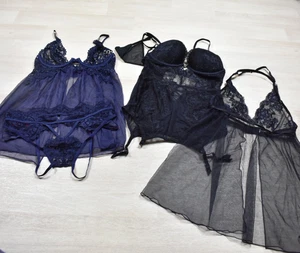 Lote de 4 bragas babydoll bustier de encaje transparente pequeñas negras azules La Senza - Imagen 1 de 7