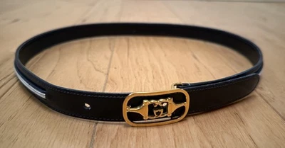 Cinturón Gucci Vintage Negro con Rayas Blancas Cuero Tono Dorado Logo Hebilla 28.5-30.5 Foto 1 de 4