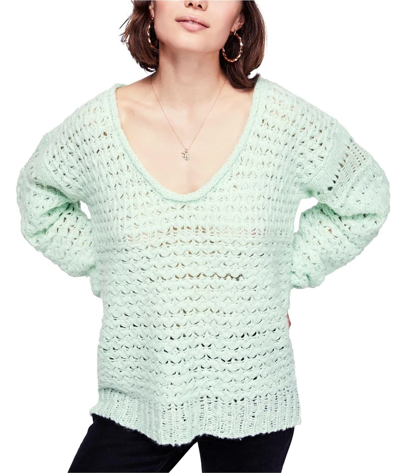 People Womens Crashing Waves Green Wool Pullover Sweater Top S BHFO 3114