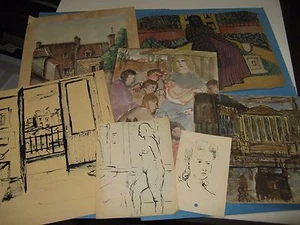 ENSEMBLE 7 DESSINS ORIGINAUX NUS RELIGION PAYSAGES MONTOIRE 1920 Signé STEIGER - Bild 1 von 7