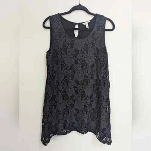 Soma schwarz Spitze Overlay Blumenmuster gefüttert ärmellos Tank Bluse Gr. Medium - Bild 1 von 5