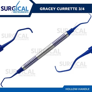 Dental Gracey Curettes 3/4 Blue Titanium Tips with Hollow Handle German Grade - Picture 1 of 8