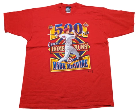 Vintage 90s Mark McGwire Home Run Record T Shirt Mens XL by Pro Player Red RARE Cover