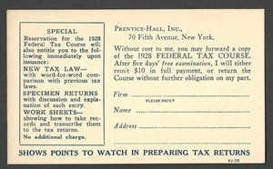 1928 P C NY PRENTICE HALL BOOK ON FEDERAL TAX COURSE ETC UNPOSTED - Picture 1 of 2