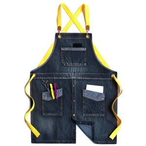 1X Erwachsene Arbeitsschürze Denim Taschen Frontknopf Kochen Backen Küche Kochschürze - Bild 1 von 16