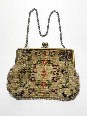 Antique Flapper Girl Glass Beaded Bag Purse Handbag - Image 1 of 4