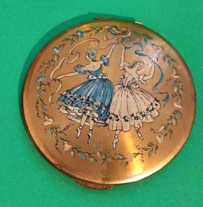 Vintage Kigu Dancers on Gold Tone Face Powder Compact 8cm - Picture 1 of 7