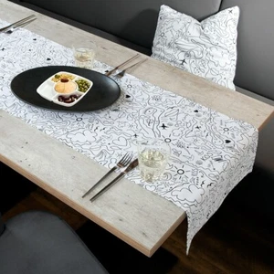 57448 Corredor de mesa rectangular estilo moderno diseño de una sola línea algodón blanco L.40cm - Imagen 1 de 5