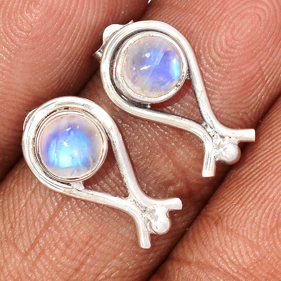 Natural Rainbow Moonstone - India 925 Silver Earrings Stud HTS1 CE45192 - Image 1 of 1