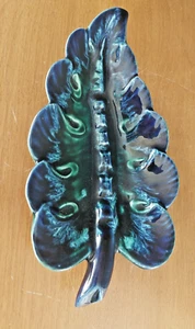 Vintage MCM USA Keramik Tropfglasur Blatt Aschenbecher blau grün - Bild 1 von 6