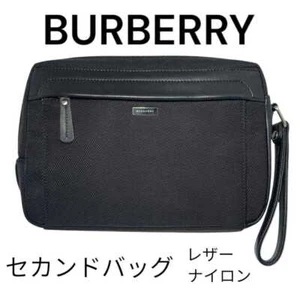 BURBERRY Second Bag Logo Nylon Canvas Leather Black Men's USED FROM JAPAN - Picture 1 of 10